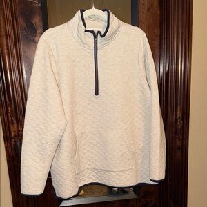 Market & Spruce Cream Quilted Half-Zip Pullover with Black Trim